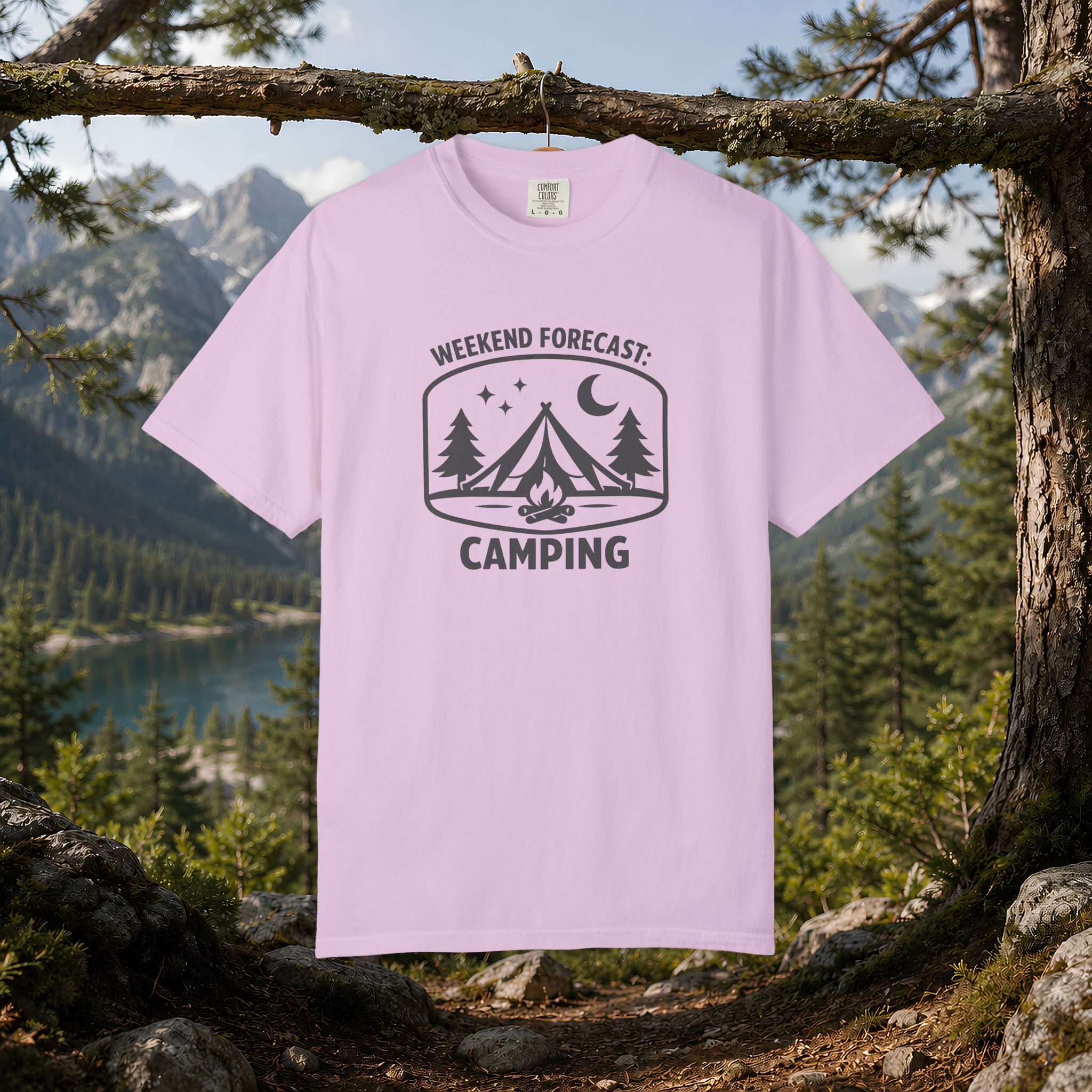 Camping T-Shirt — "Weekend Forecast: Camping" Outdoor Adventure Tee