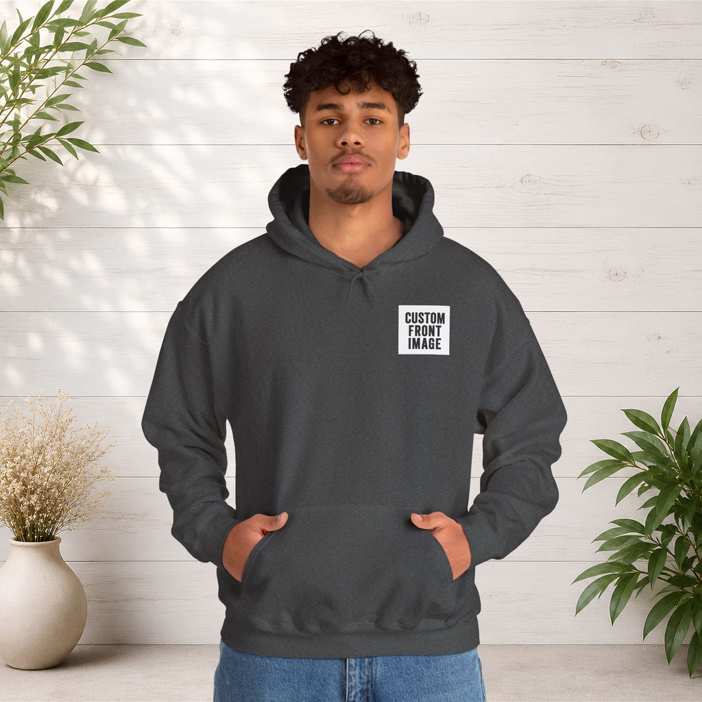 Custom Front Small Left Image Hoodie — Personalized White Pullover Hooded Sweatshirt