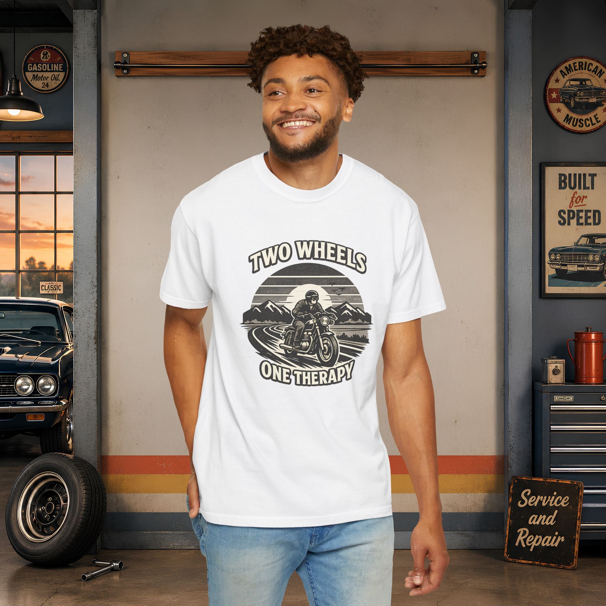 Motorcycle T-Shirt – "Two Wheels One Therapy" Rider Tee