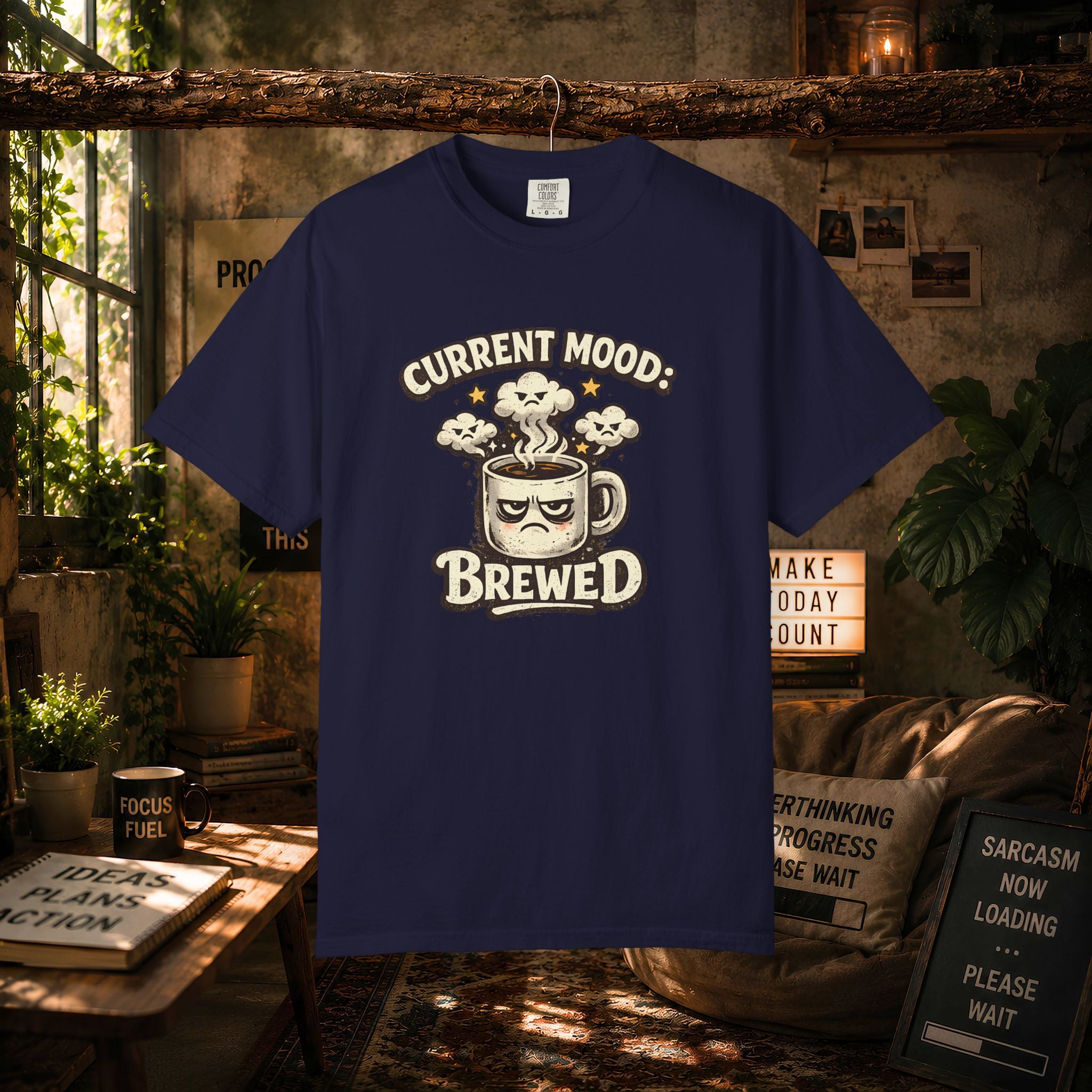 Coffee T-Shirt — "Current Mood: Brewed" Graphic Tee