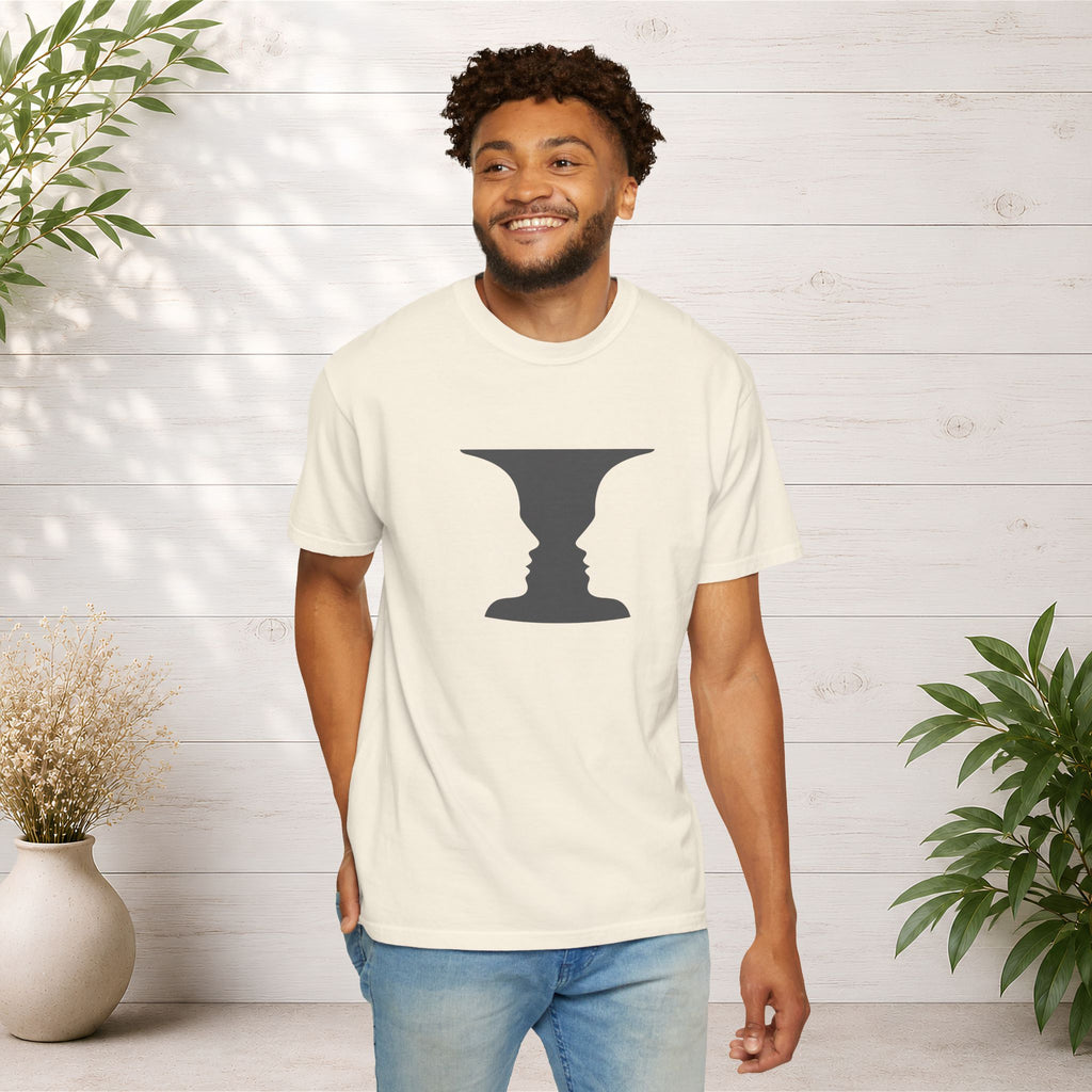 Optical Illusion Vase T-Shirt — Rubin’s Face Profile Graphic Tee