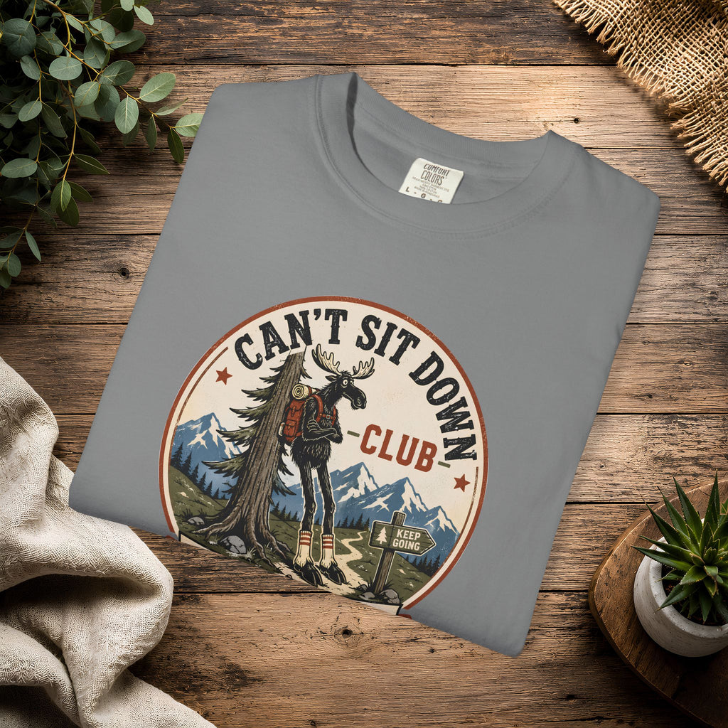 Hugag Hiking Tee — "Can't Sit Down Club" Vintage Mountain Cryptid Shirt