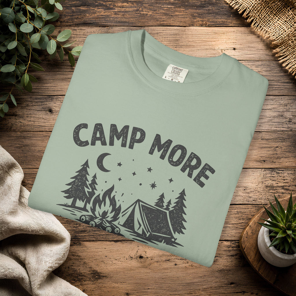 Camp More Worry Less T-Shirt - Camping Enthusiast Tee