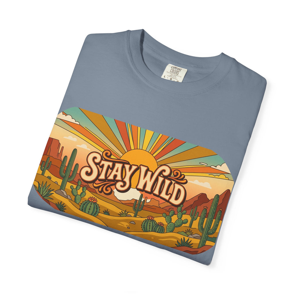 Stay Wild Desert Sunset T-shirt | Retro Cactus Landscape