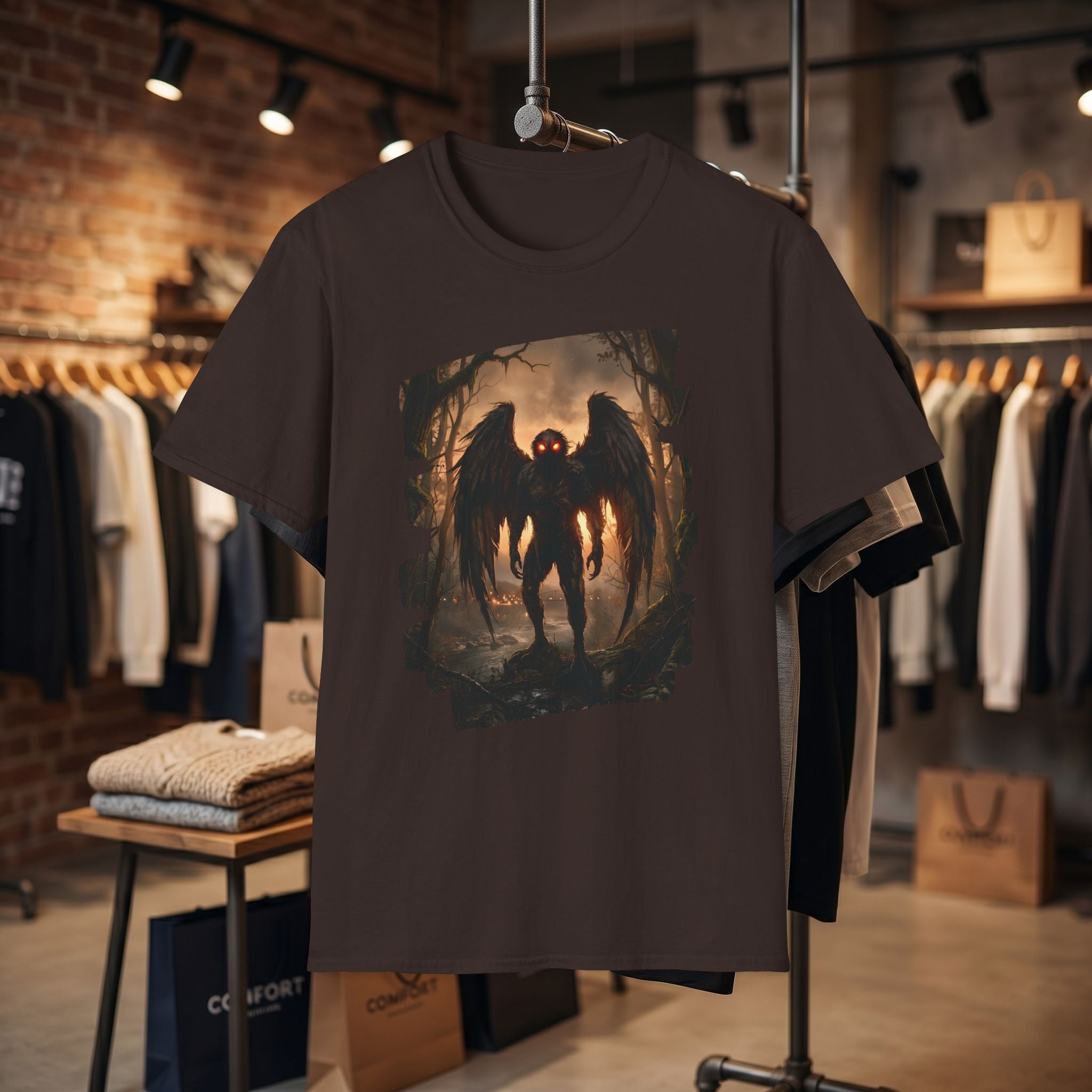 Mothman Cryptid Illustration T-Shirt | Dark Horror Graphic