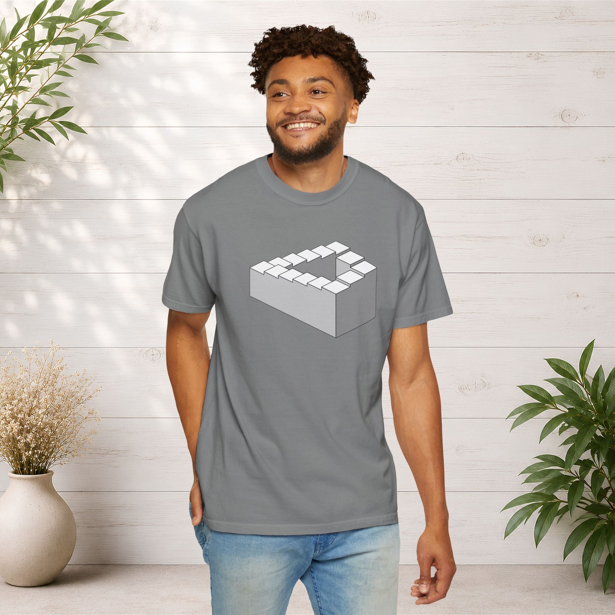 Optical Illusion Staircase Tee — Impossible Step Graphic T-Shirt