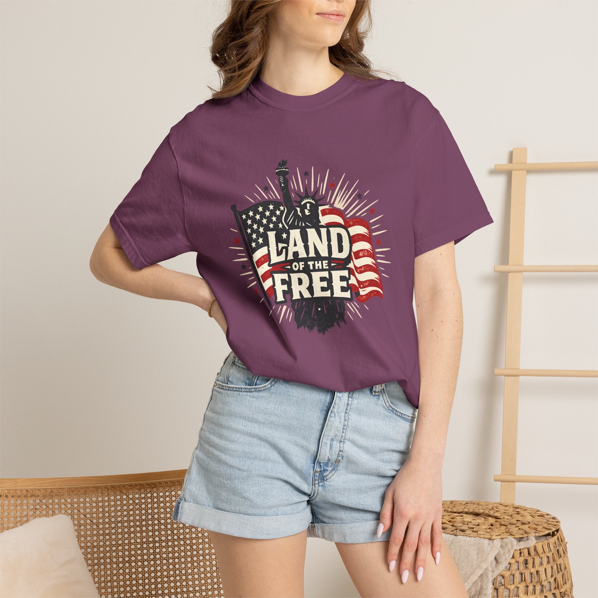 Land of the Free T-Shirt – Patriotic American Flag & Statue of Liberty Graphic