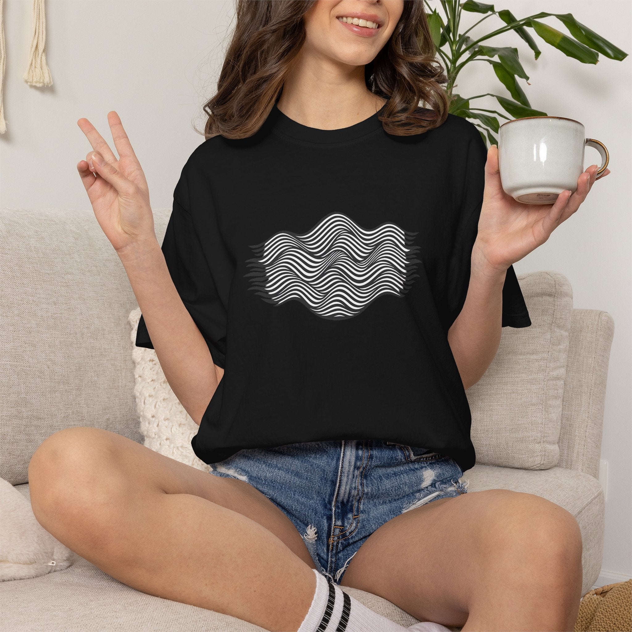 Minimal Wave Graphic T-Shirt — Abstract Line Art Tee