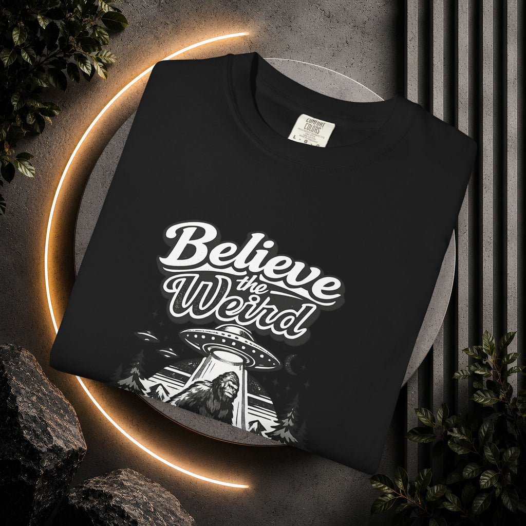 Believe the Weird T-Shirt — Bigfoot Forest UFO Graphic Tee