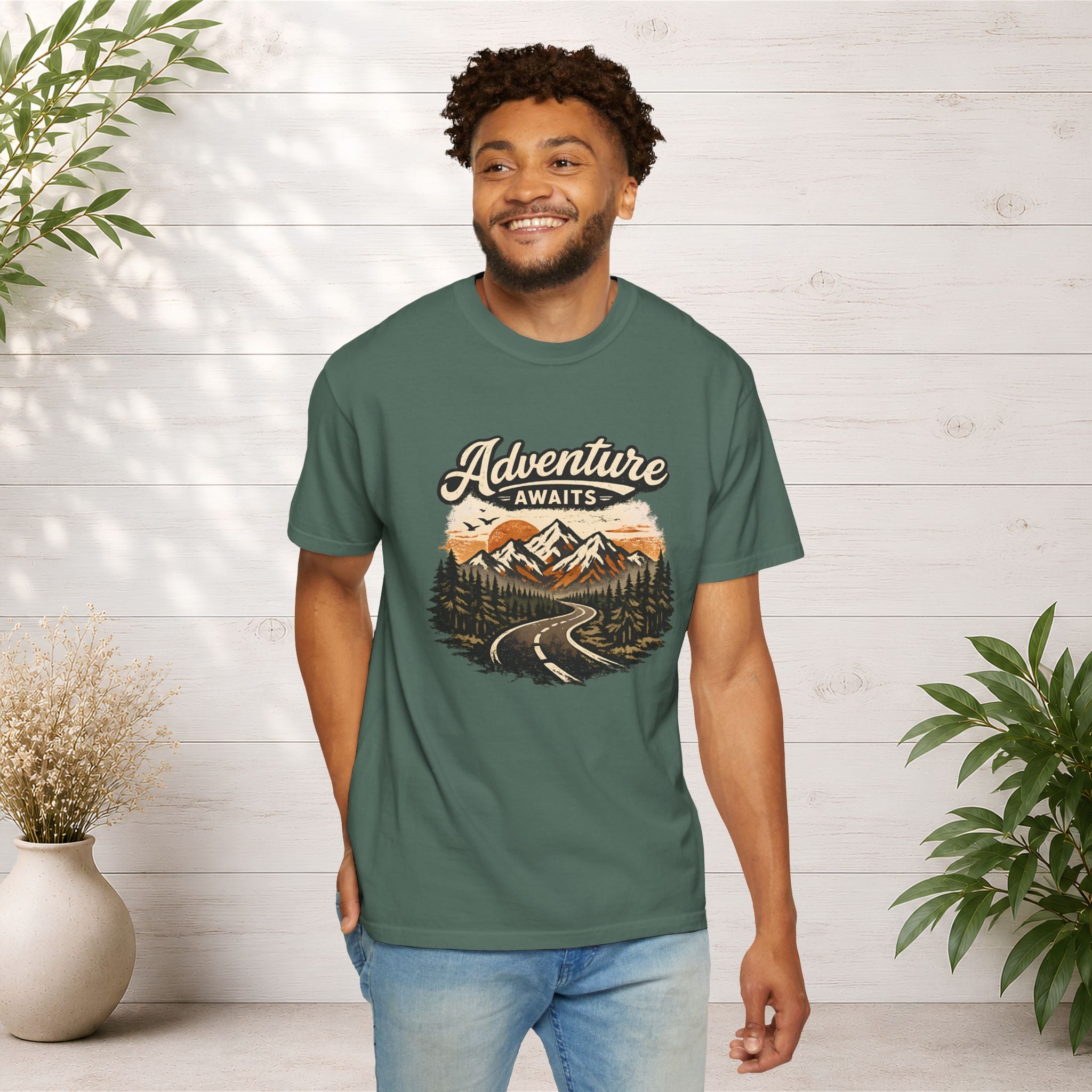 Adventure Awaits T-Shirt — Scenic Mountain Road Graphic Tee
