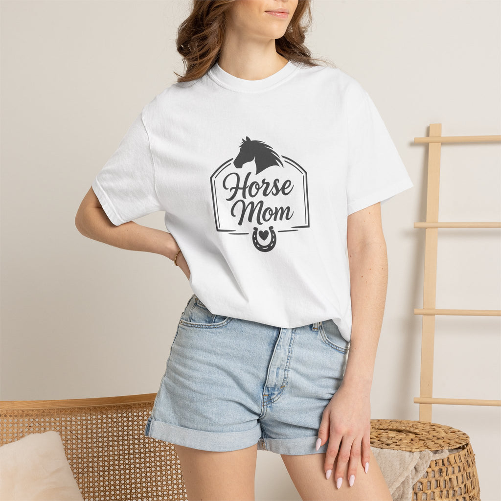 Horse Mom T-Shirt — Equestrian Tee with Horse Silhouette & Horseshoe