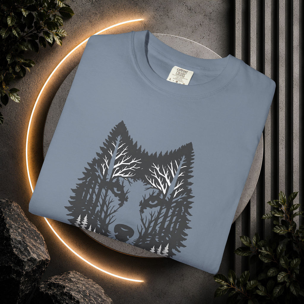 Wolf Forest T-Shirt — Geometric Woodland Wolf Graphic Tee