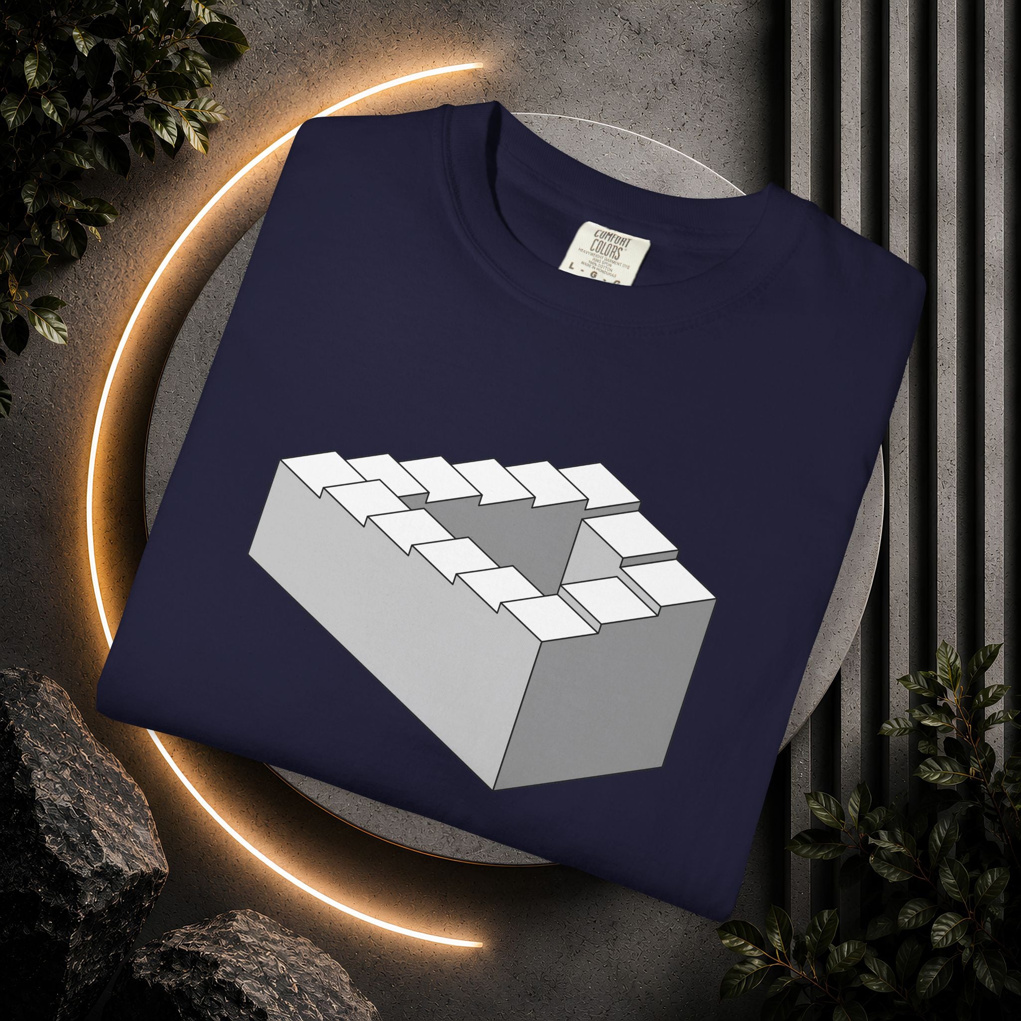 Optical Illusion Staircase Tee — Impossible Step Graphic T-Shirt