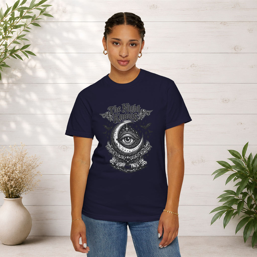 The Night Knows Eye T-Shirt — Mystical Gothic Graphic Tee