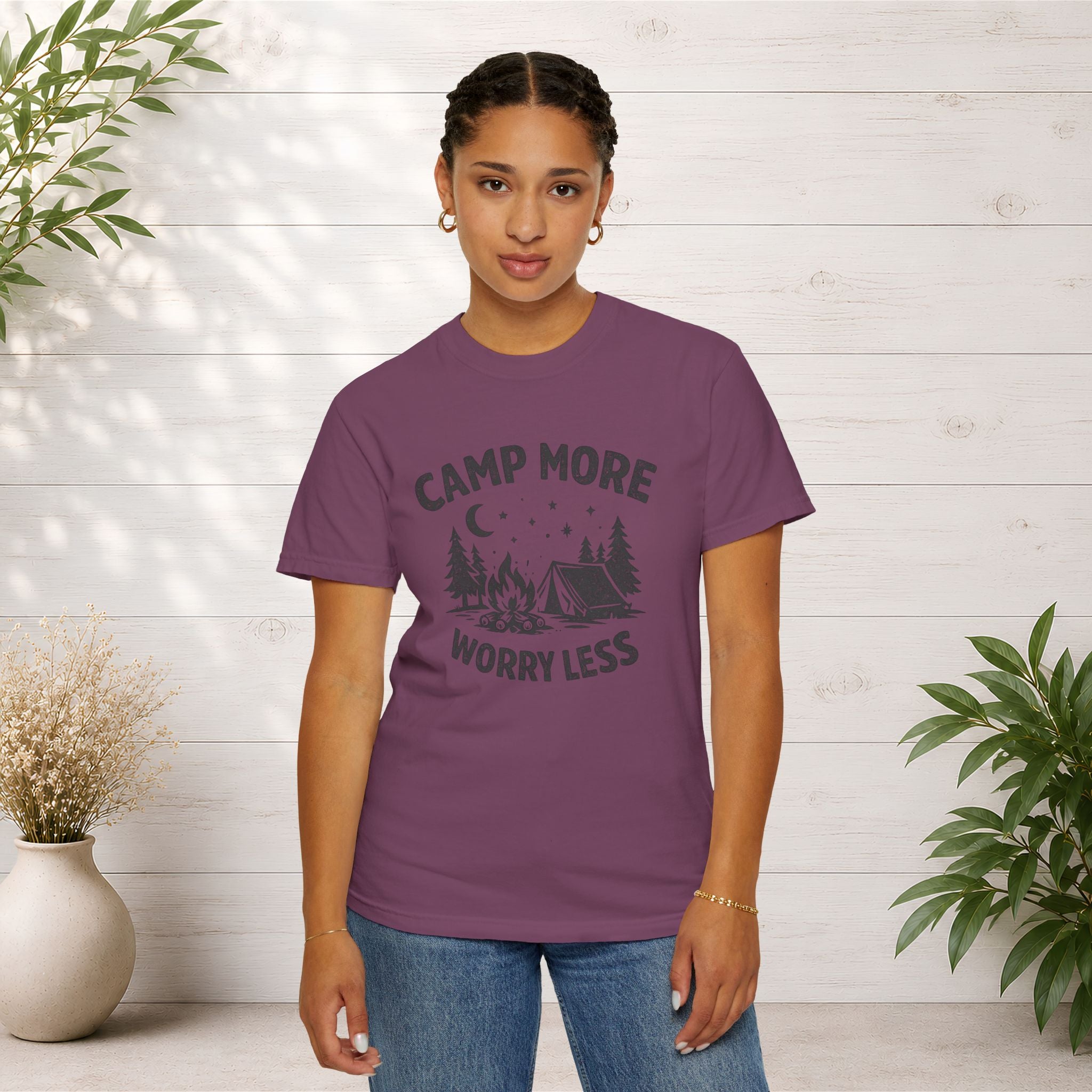 Camp More Worry Less T-Shirt - Camping Enthusiast Tee