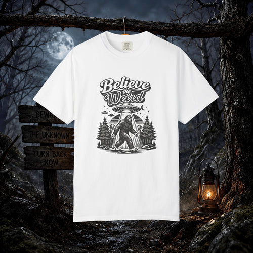 Believe the Weird T-Shirt — Bigfoot Forest UFO Graphic Tee