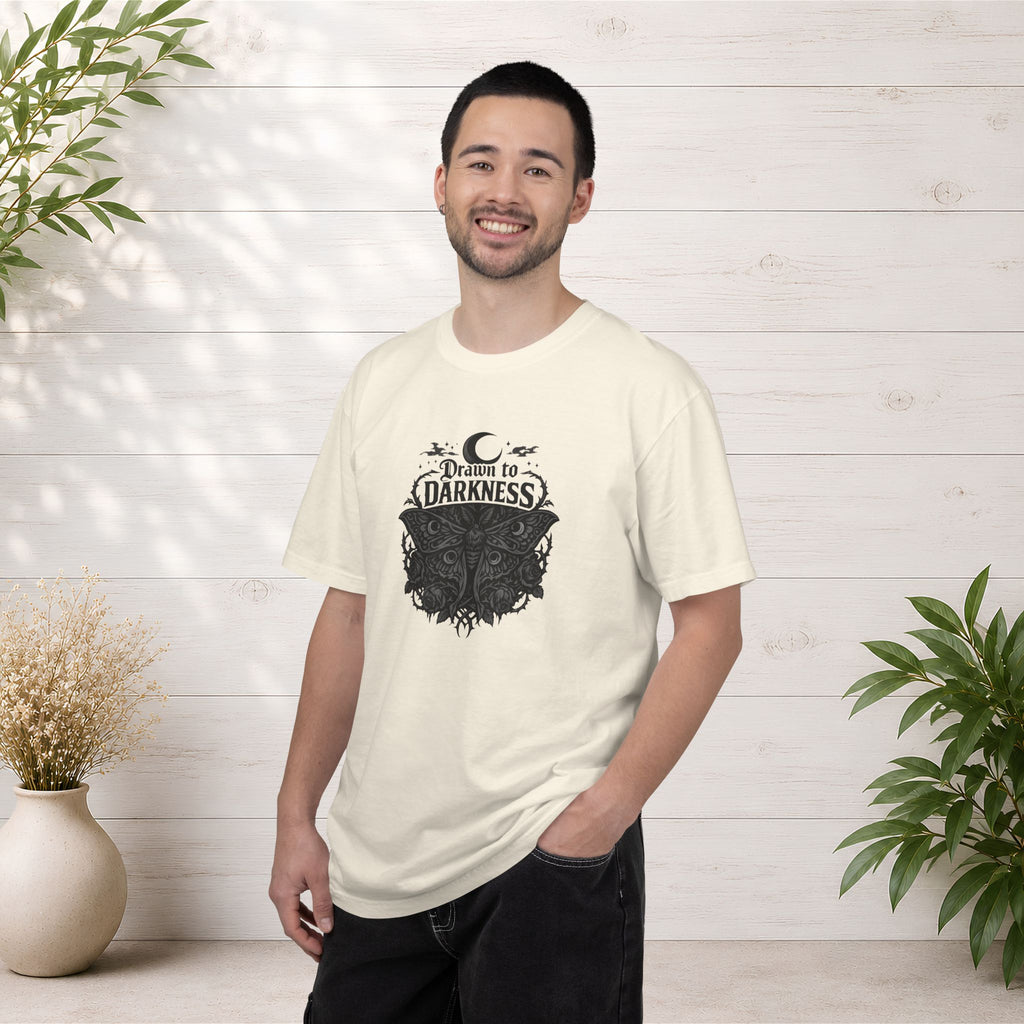 Dark Aesthetic T-Shirt — "Drawn to Darkness" Gothic Moon Graphic Tee