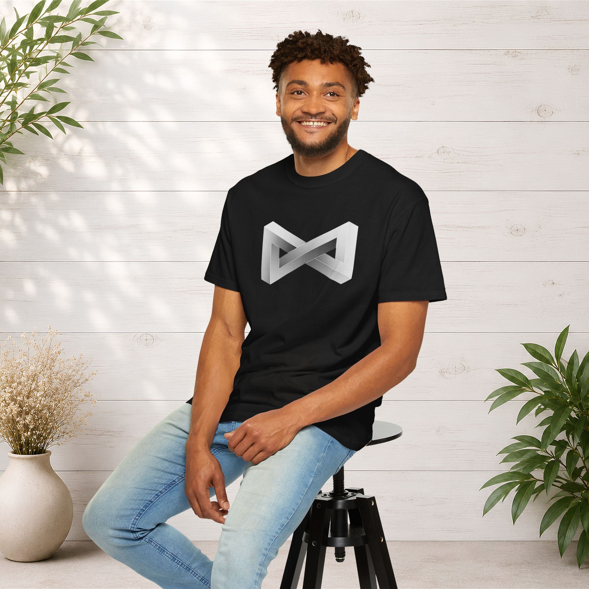 Optical Illusion Logo T-Shirt — Minimal Monochrome Infinity Design