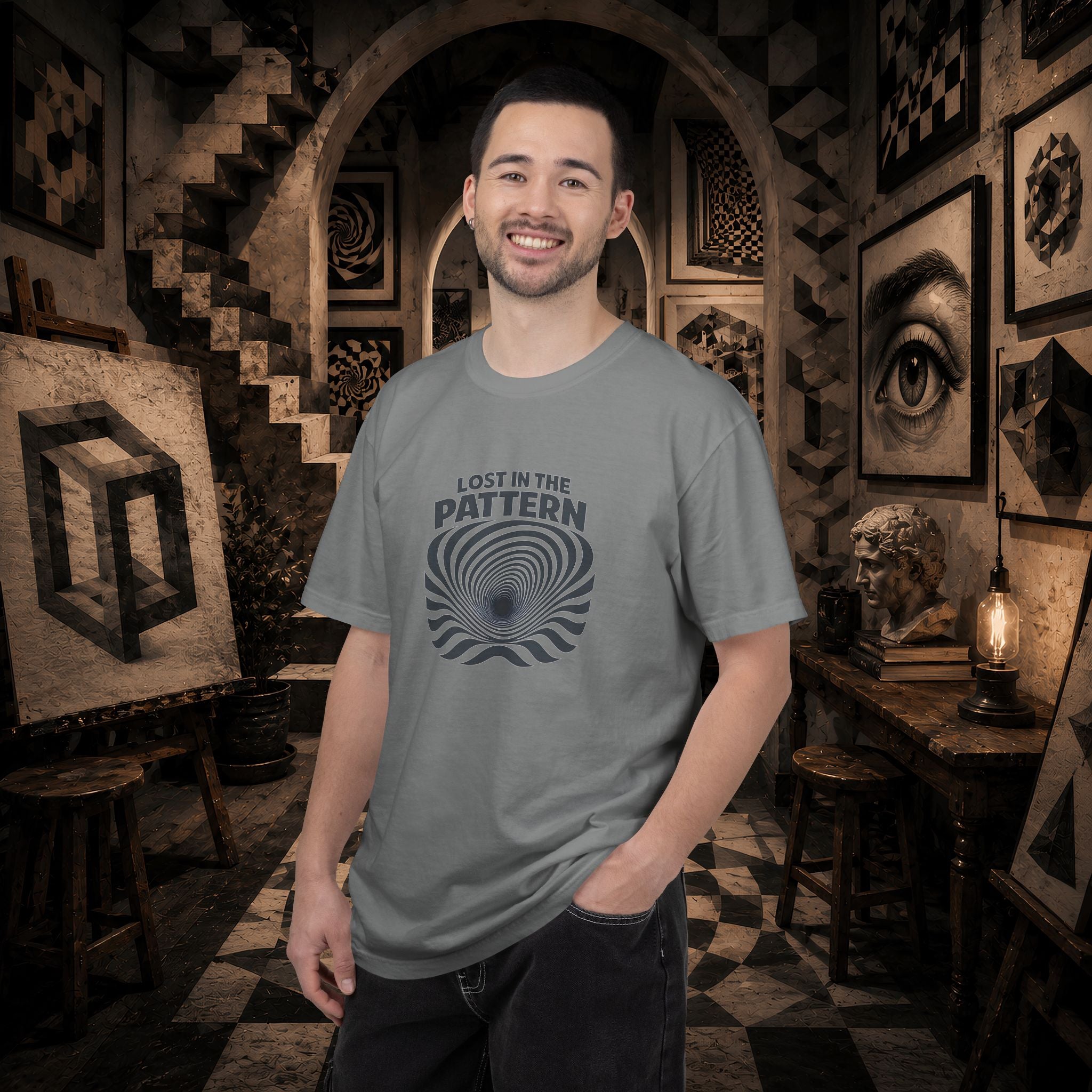 Lost in the Pattern T‑Shirt — Optical Illusion Graphic Tee