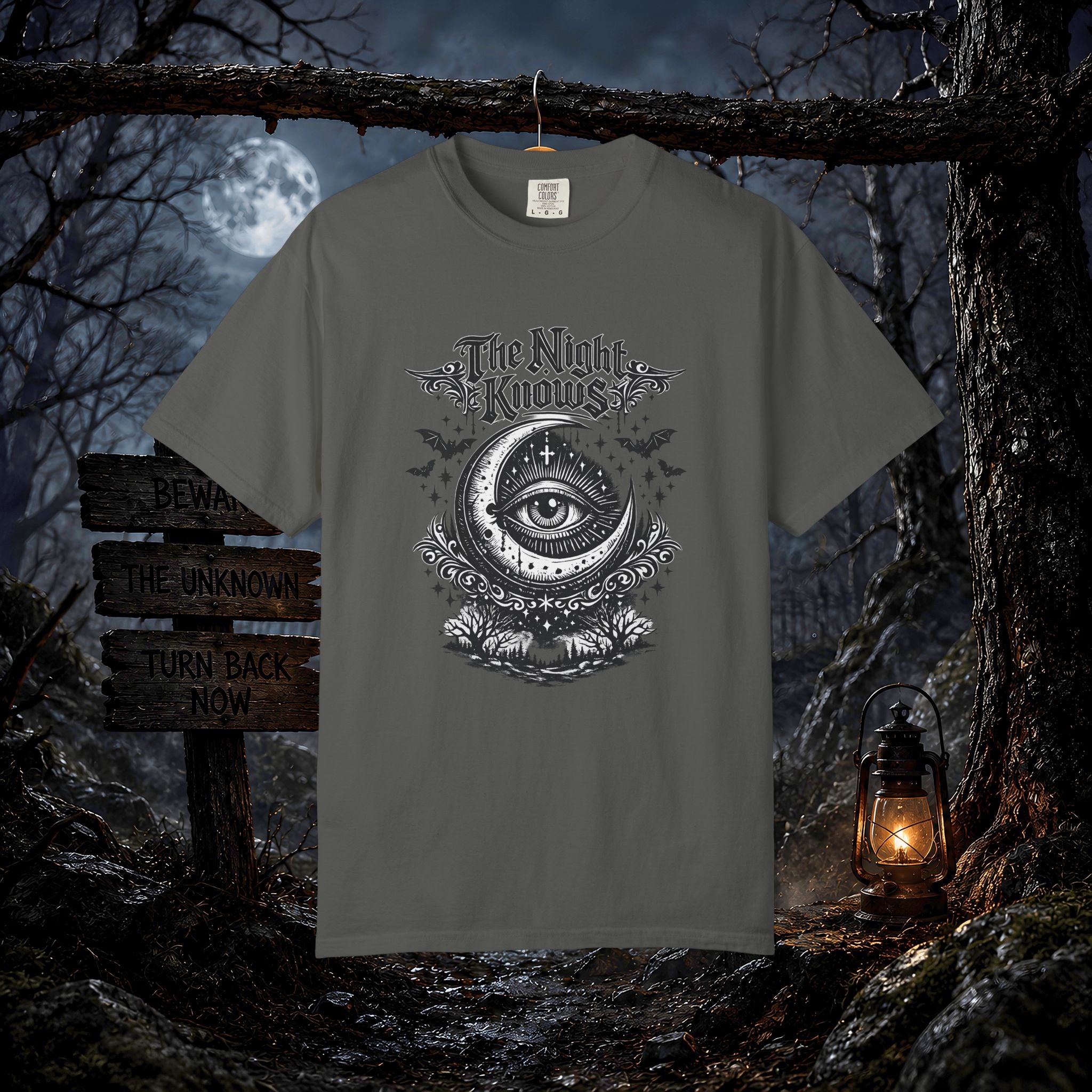 The Night Knows Eye T-Shirt — Mystical Gothic Graphic Tee