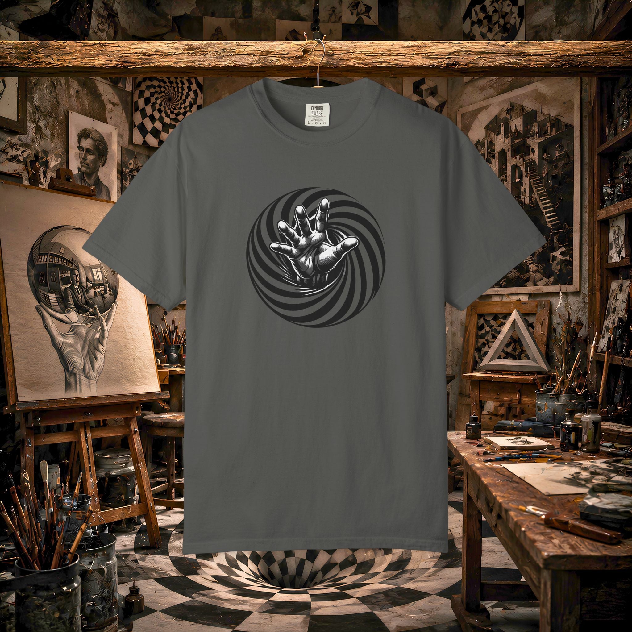 Optical Spiral Hand Graphic T-Shirt
