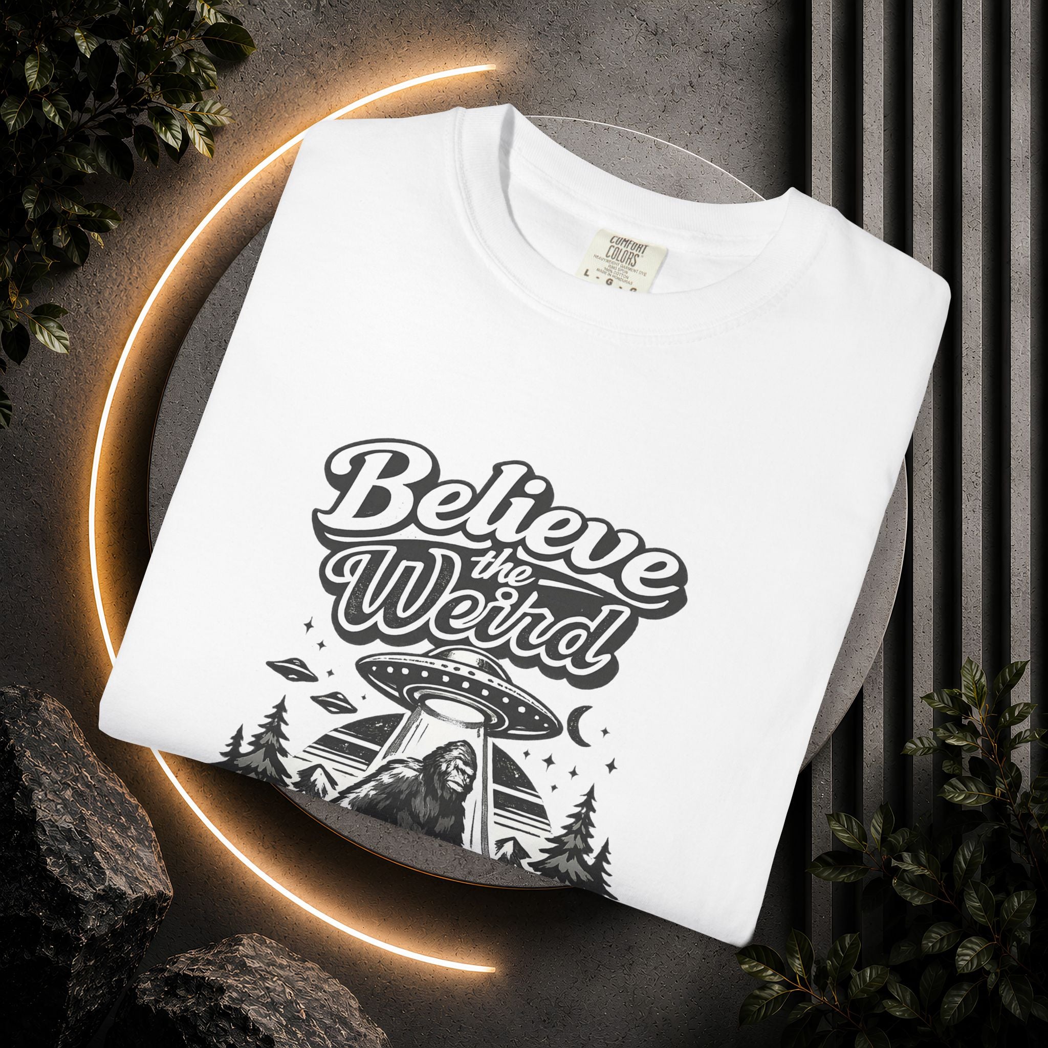 Believe the Weird T-Shirt — Bigfoot Forest UFO Graphic Tee