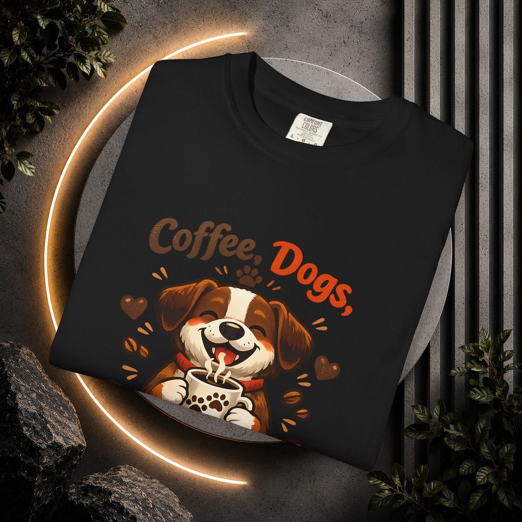 "Coffee, Dogs, Repeat" Cute Dog & Coffee Graphic T-Shirt