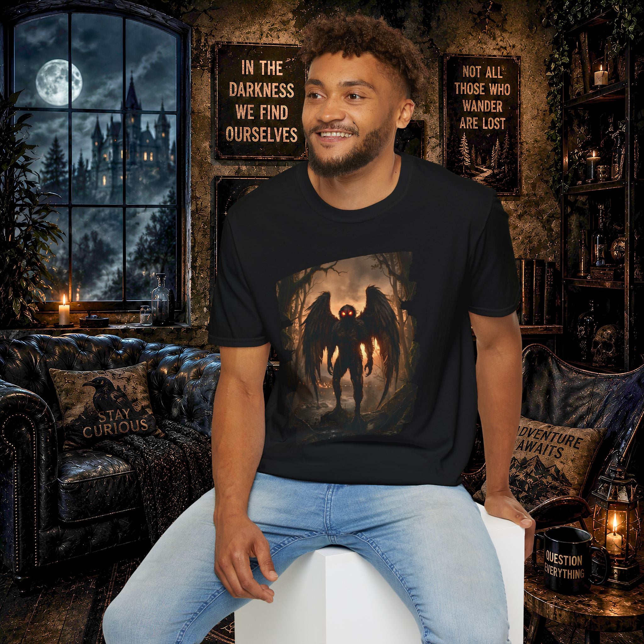 Mothman Cryptid Illustration T-Shirt | Dark Horror Graphic
