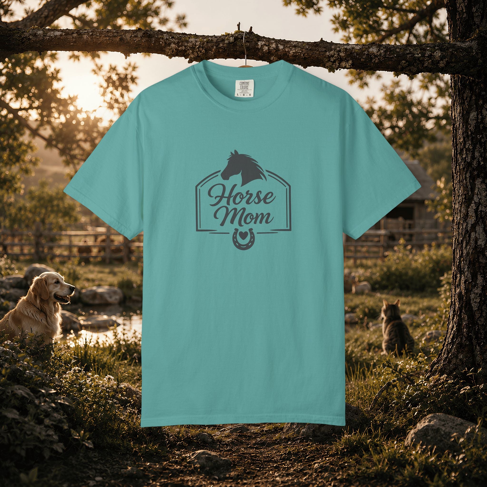 Horse Mom T-Shirt — Equestrian Tee with Horse Silhouette & Horseshoe