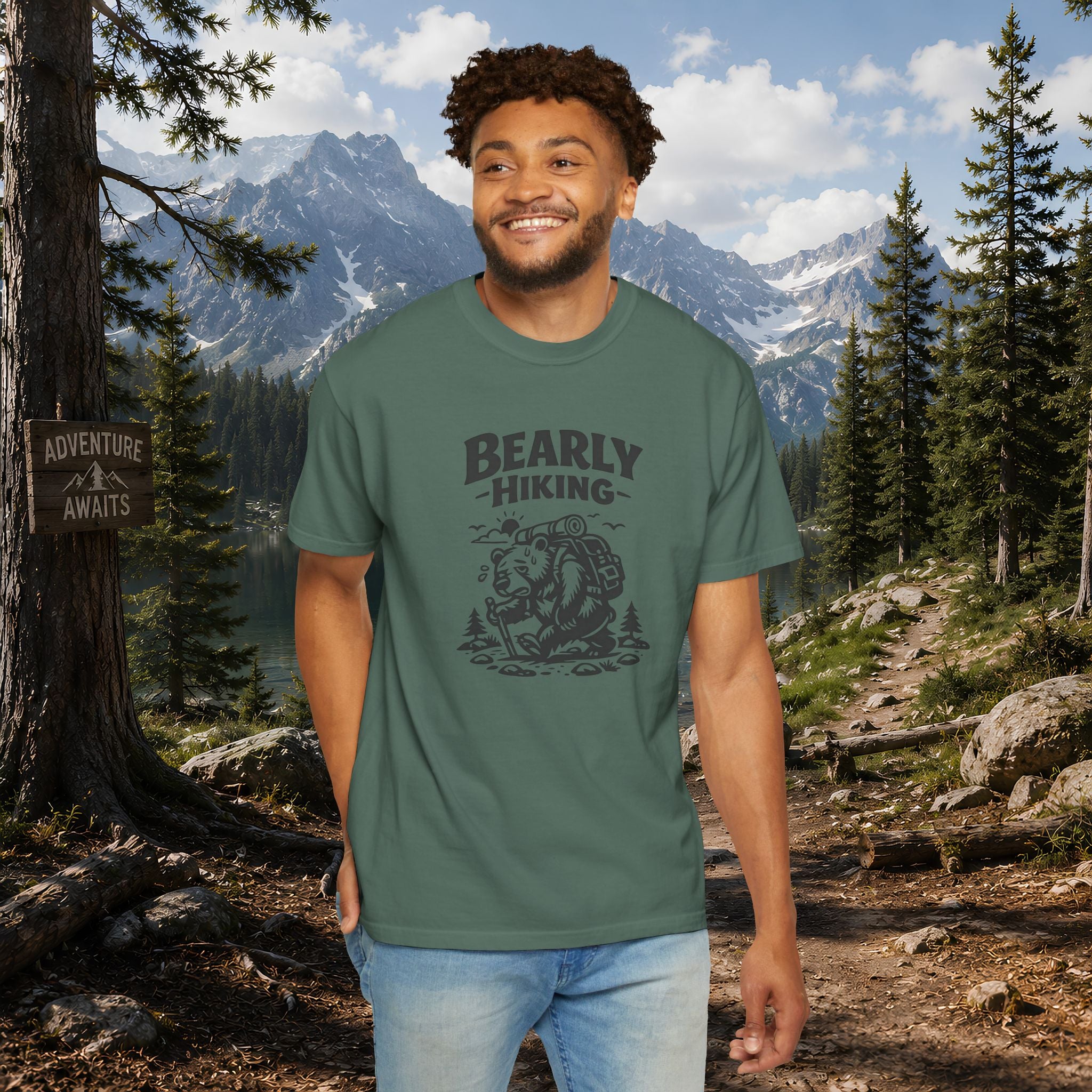 Bearly Hiking T-Shirt — Funny Bear Backpacking Graphic Tee for Hikers & Outdoor Lovers