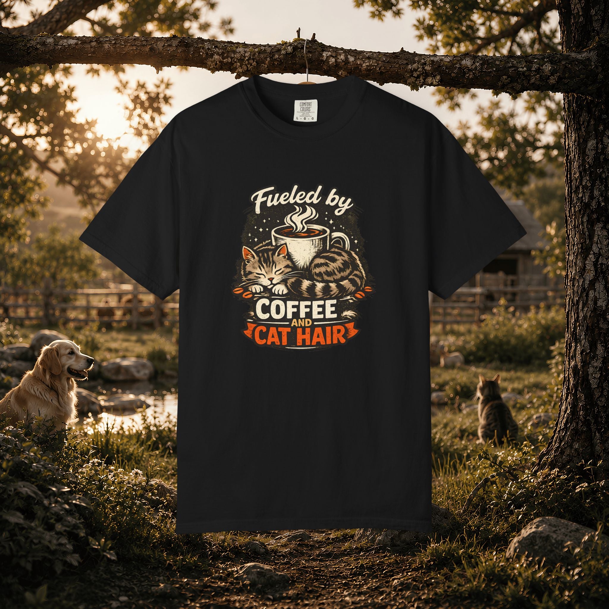 Coffee & Cat Hair T-Shirt — "Fueled by Coffee and Cat Hair" Graphic Tee