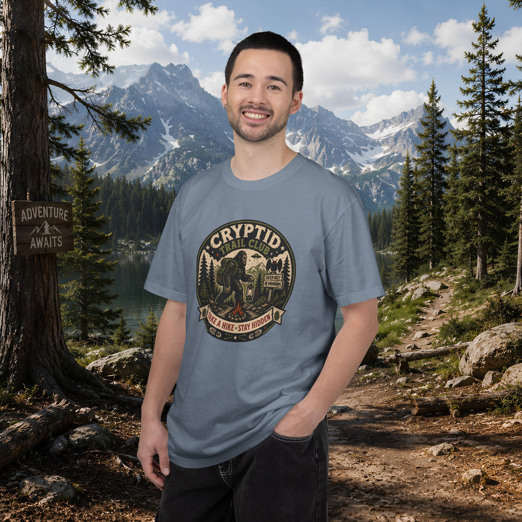 Cryptid Trail Club T-Shirt — "Take a Hike, Stay Hidden" Outdoor Sasquatch Tee