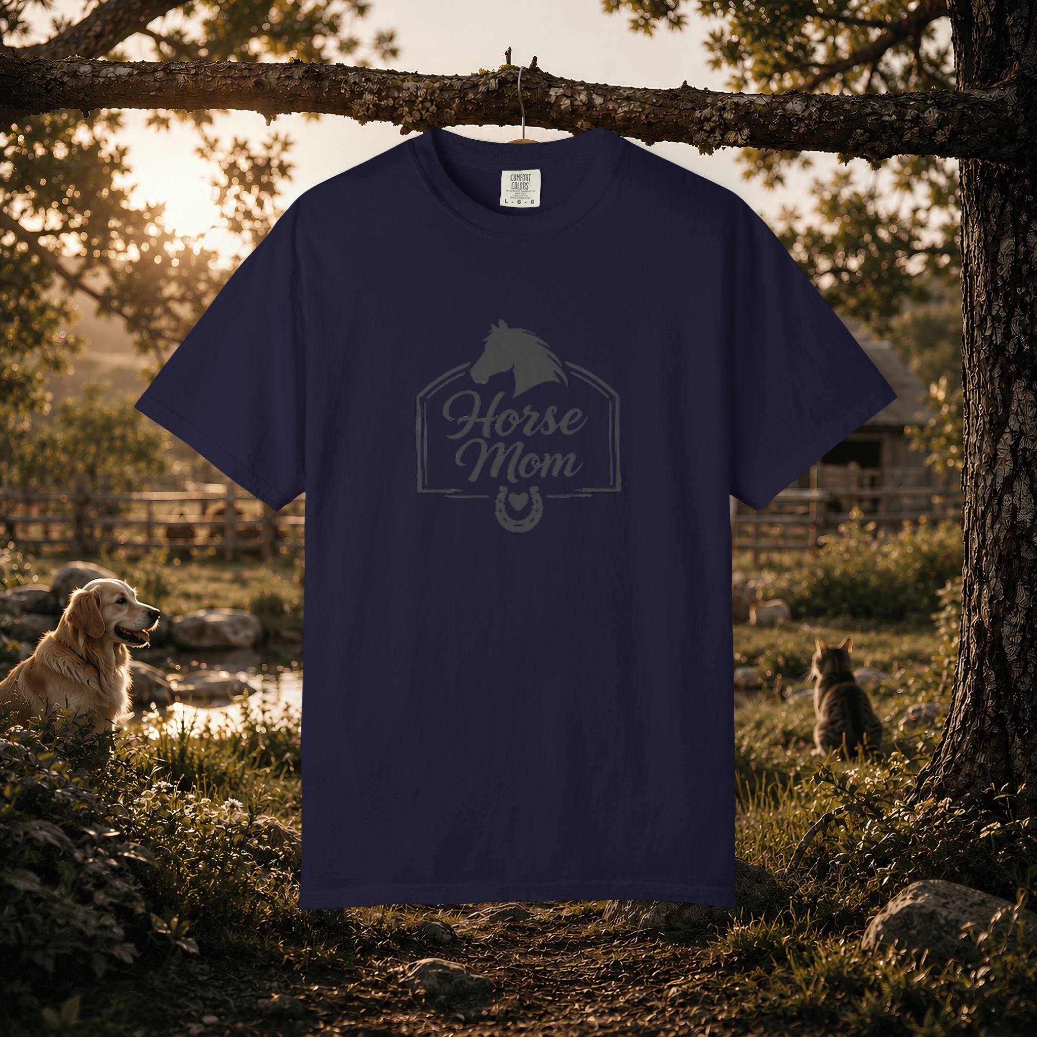 Horse Mom T-Shirt — Equestrian Tee with Horse Silhouette & Horseshoe