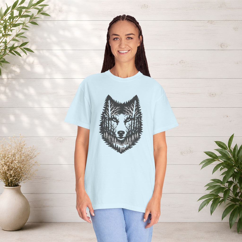 Wolf Forest T-Shirt — Geometric Woodland Wolf Graphic Tee