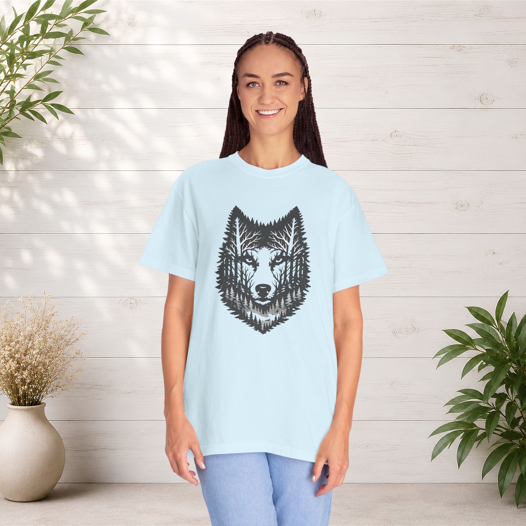 Wolf Forest T-Shirt — Geometric Woodland Wolf Graphic Tee