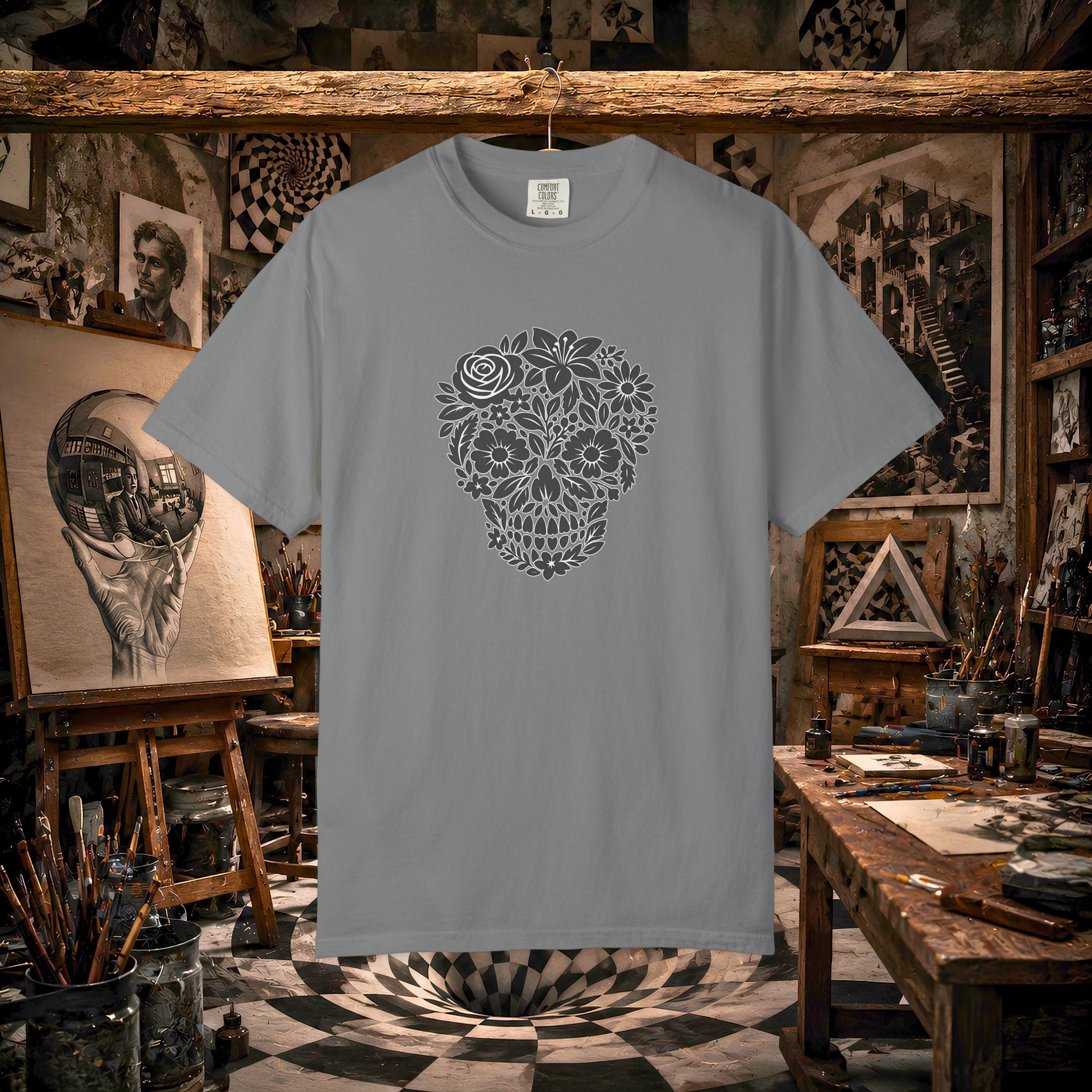 Floral Sugar Skull T-Shirt — Day of the Dead Floral Skull Tee