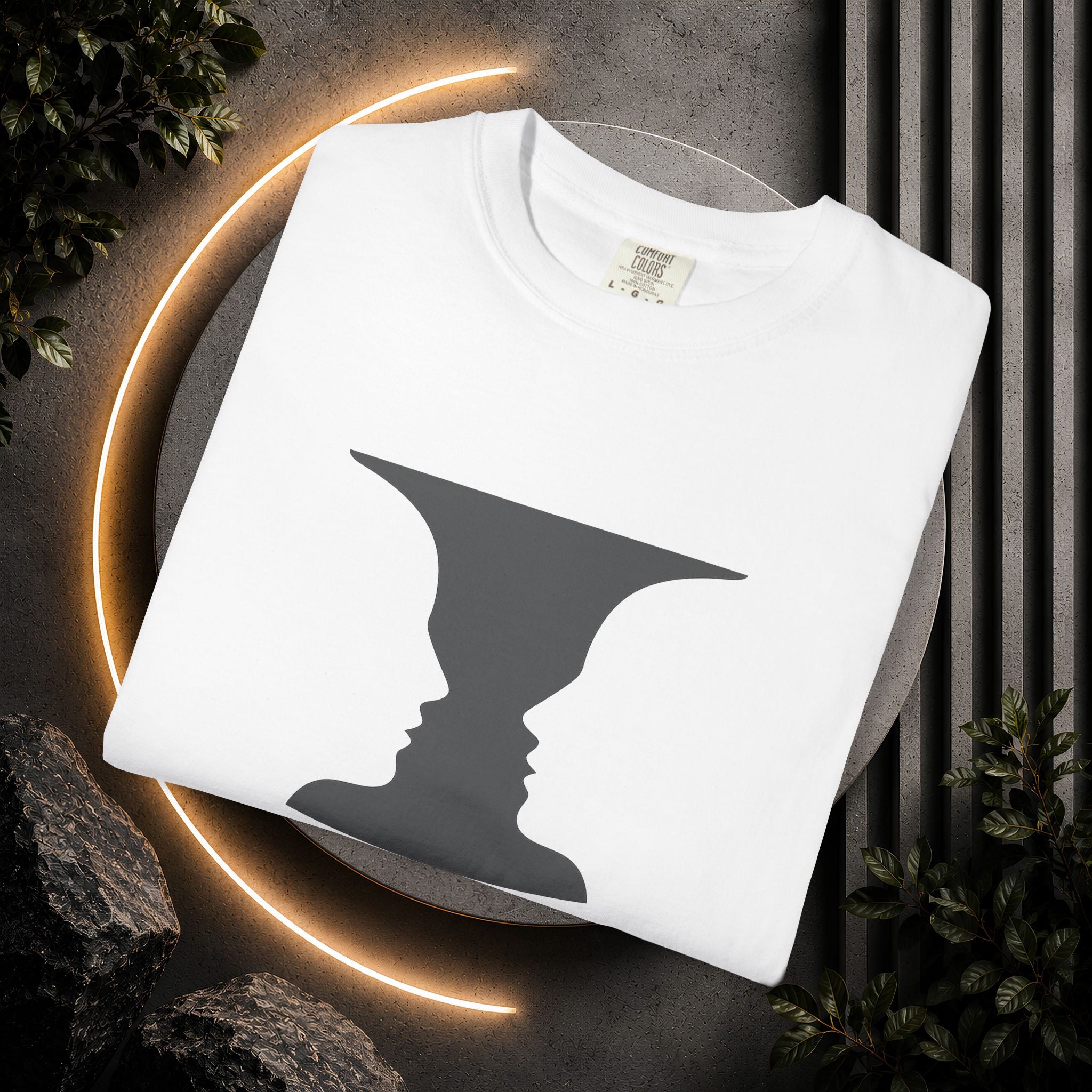 Optical Illusion Vase T-Shirt — Rubin’s Face Profile Graphic Tee