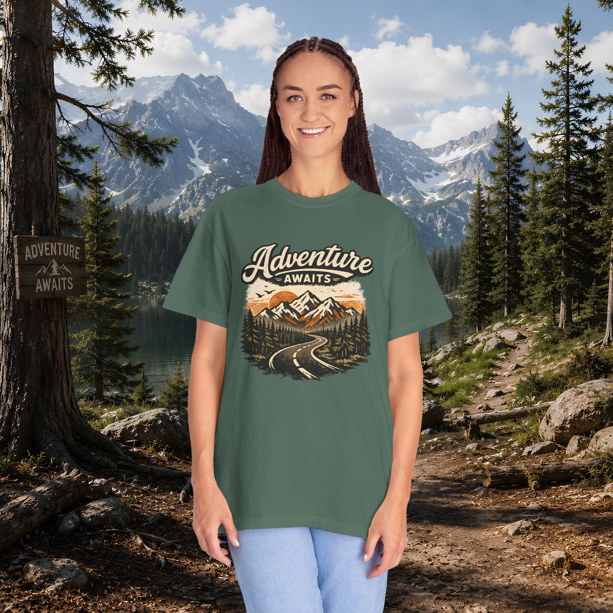 Adventure Awaits T-Shirt — Scenic Mountain Road Graphic Tee