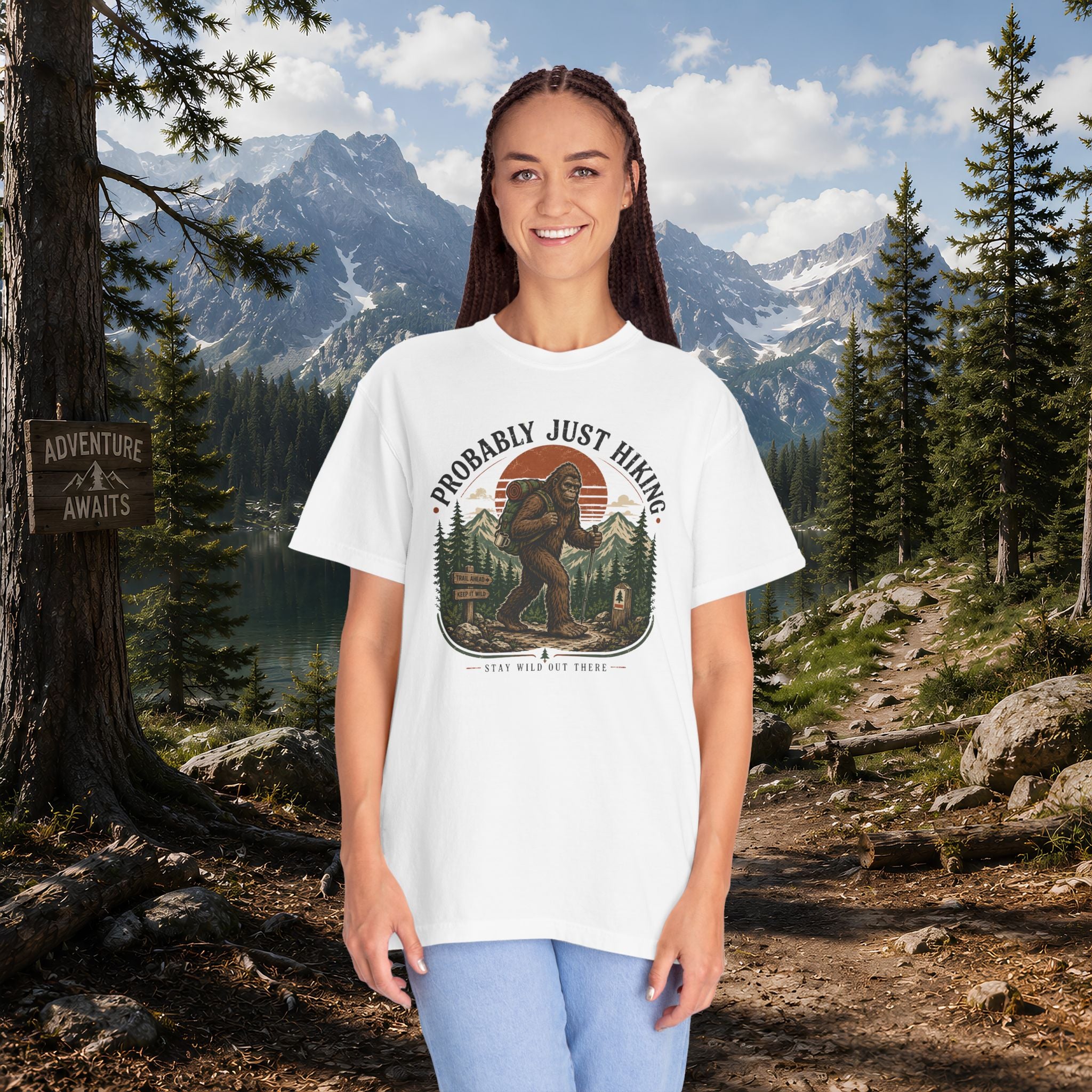 Probably Just Hiking T-Shirt — Bigfoot Forest Adventure Tee