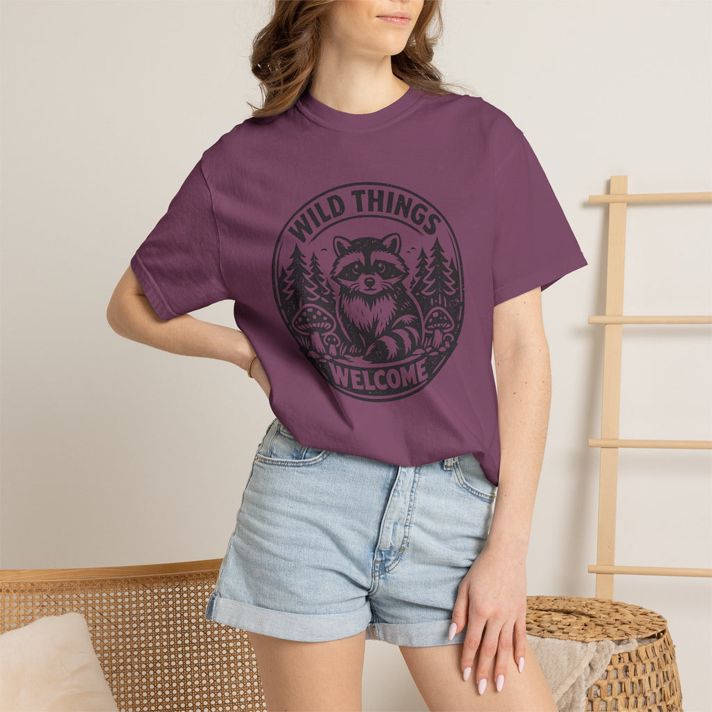 “Wild Things Welcome” Raccoon Forest Graphic T-Shirt