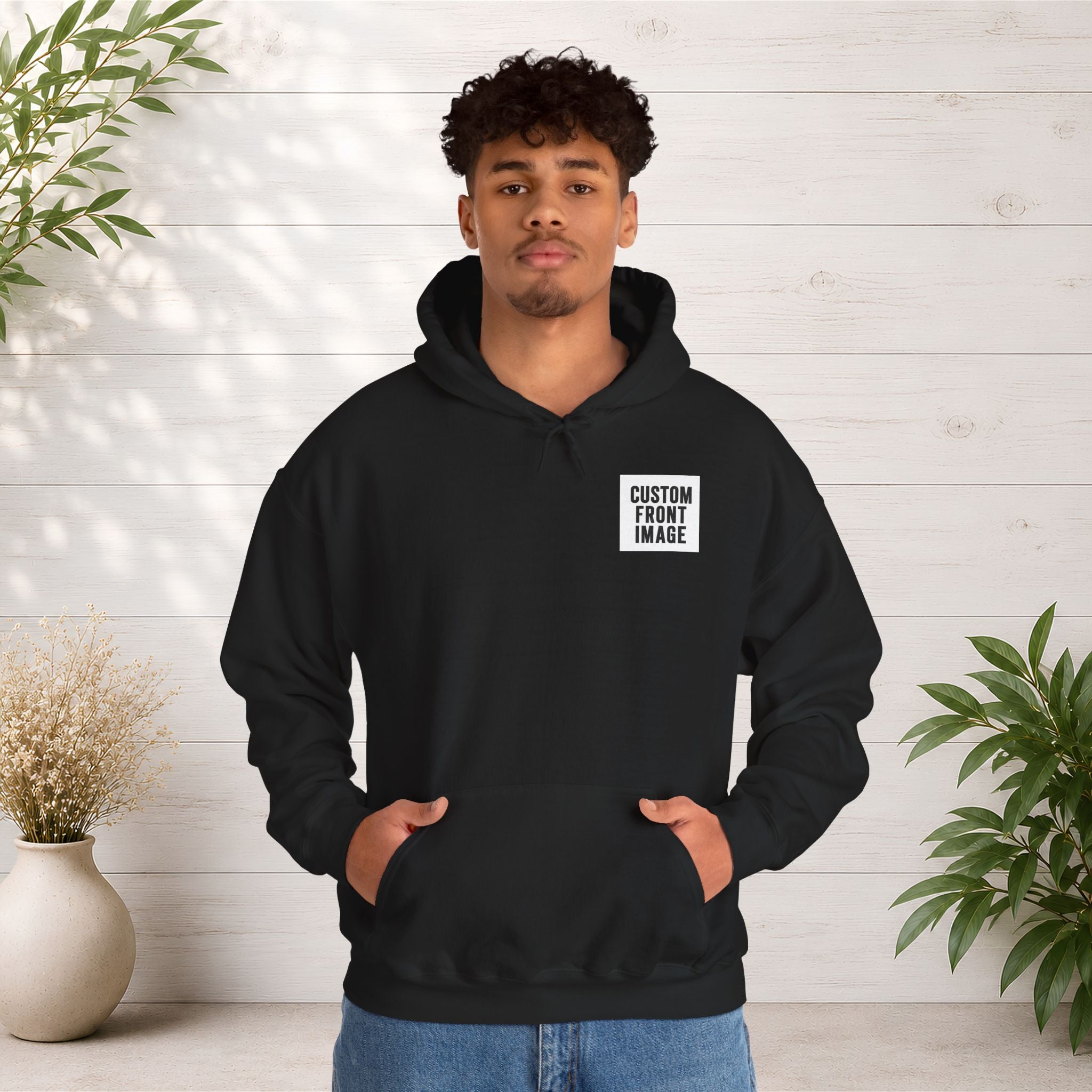 Custom Front Small Left Image Hoodie — Personalized White Pullover Hooded Sweatshirt