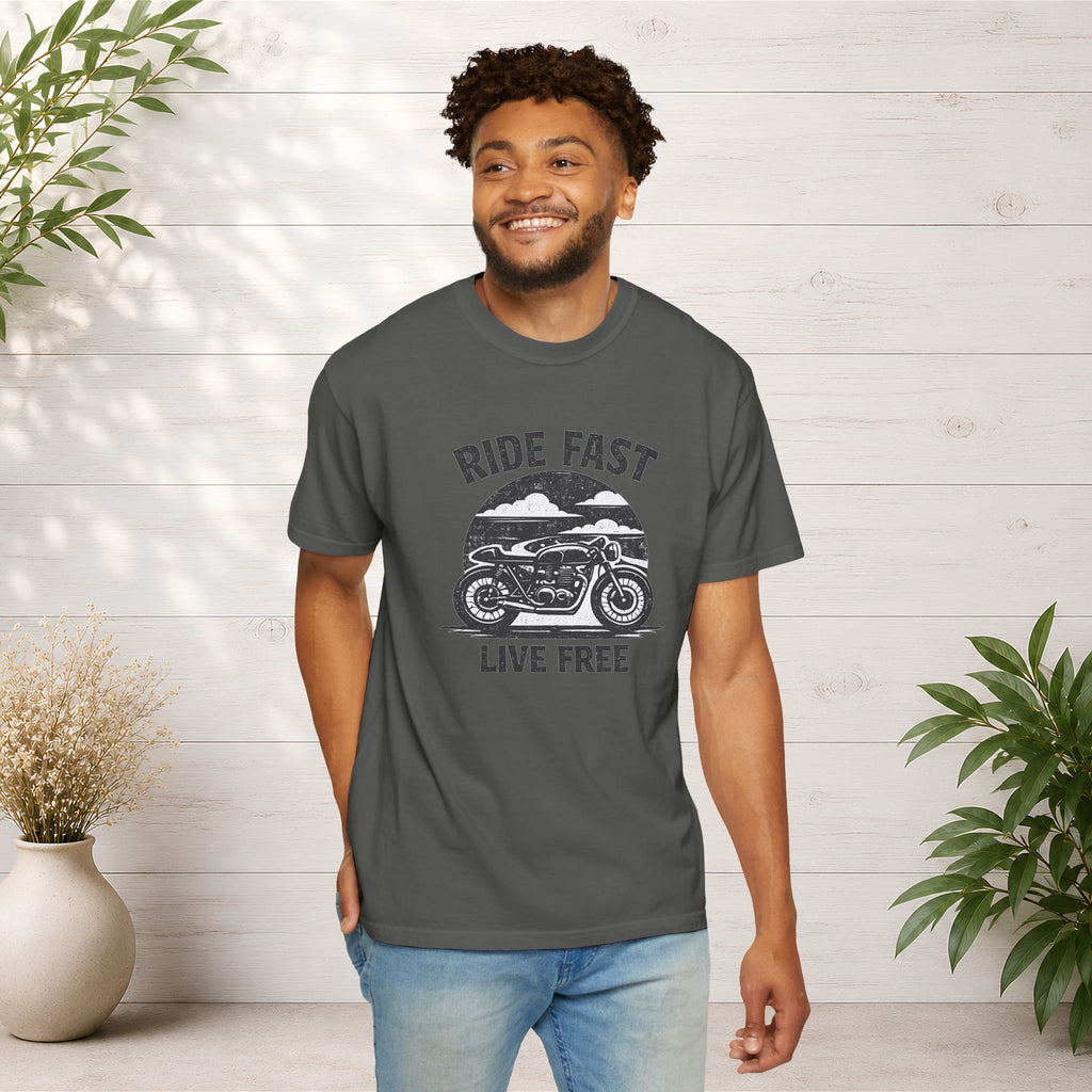 Ride Fast Live Free Motorcycle T-Shirt — Vintage Biker Tee for Riders