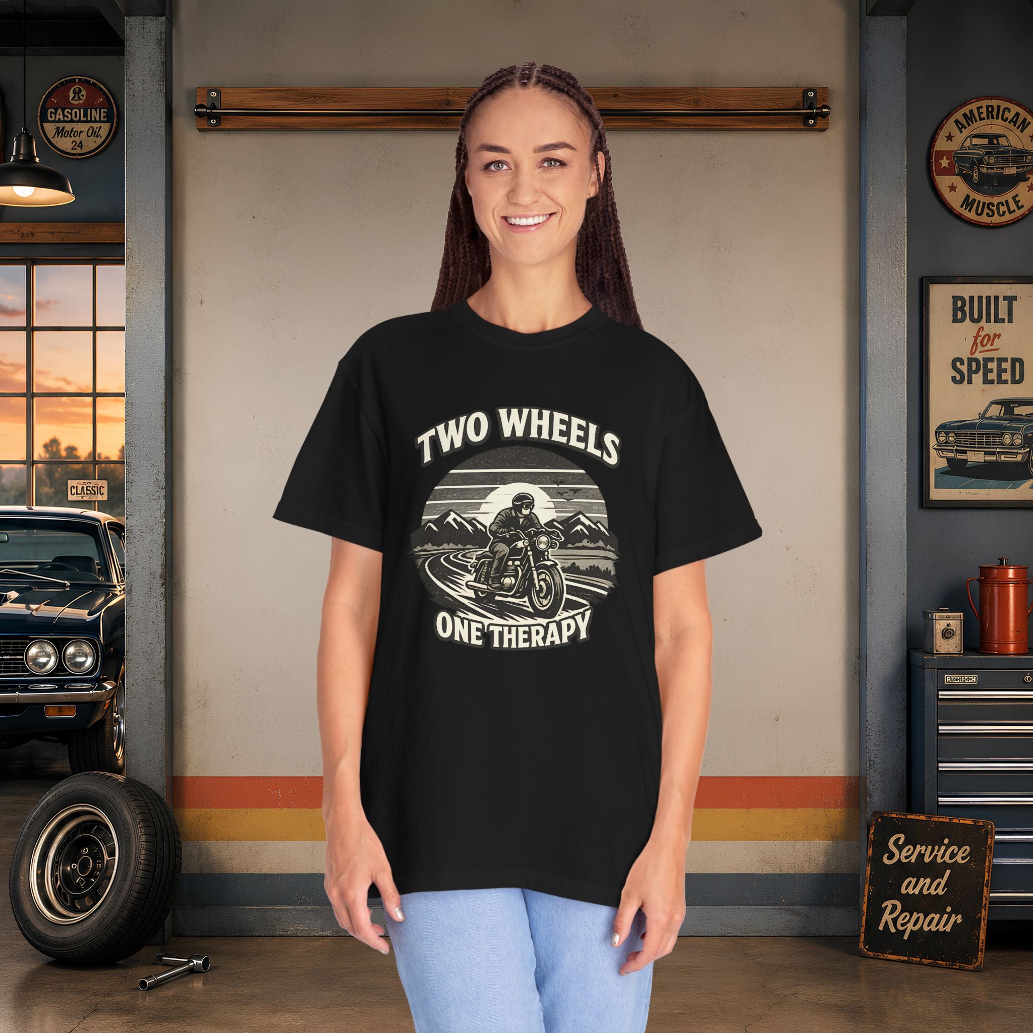Motorcycle T-Shirt – "Two Wheels One Therapy" Rider Tee