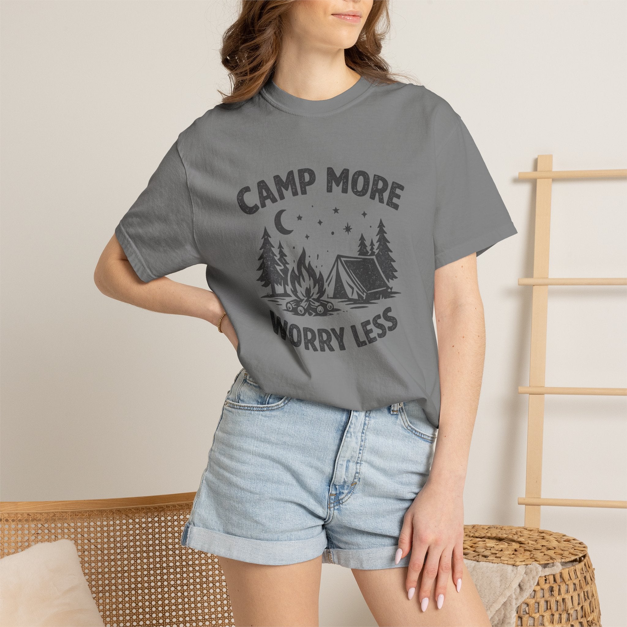 Camp More Worry Less T-Shirt - Camping Enthusiast Tee