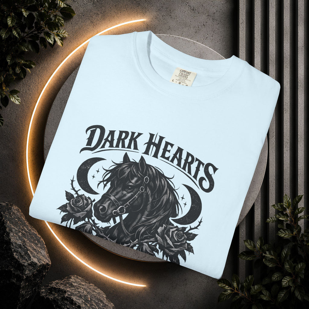 Dark Hearts Ride Free T-Shirt — Gothic Horse Rider Graphic Tee