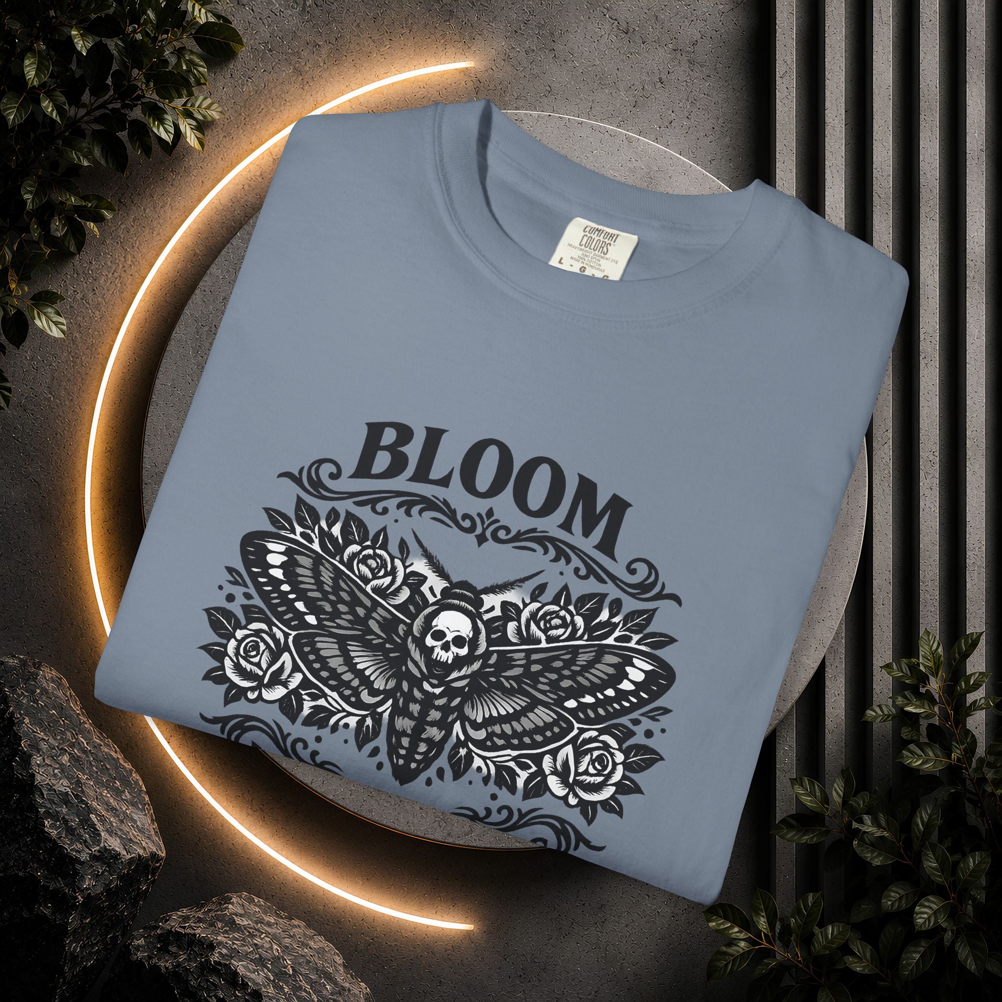 Bloom in the Shadows T-Shirt — Gothic Floral Skull Tee