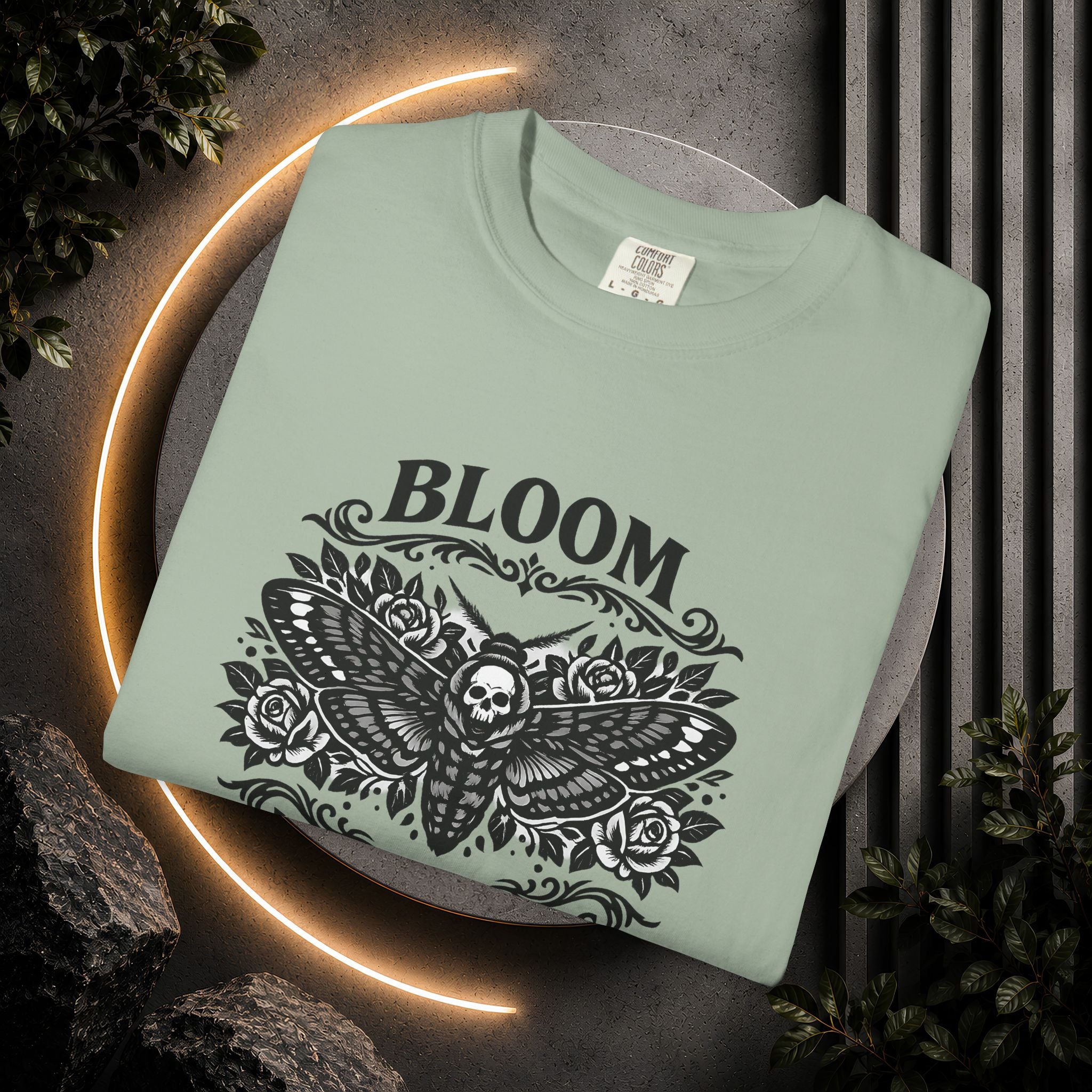 Bloom in the Shadows T-Shirt — Gothic Floral Skull Tee