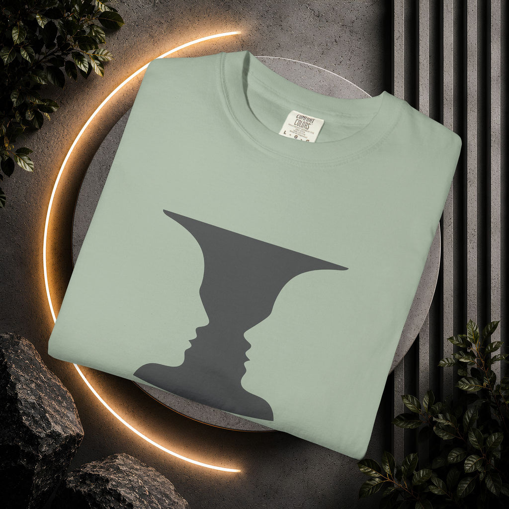 Optical Illusion Vase T-Shirt — Rubin’s Face Profile Graphic Tee