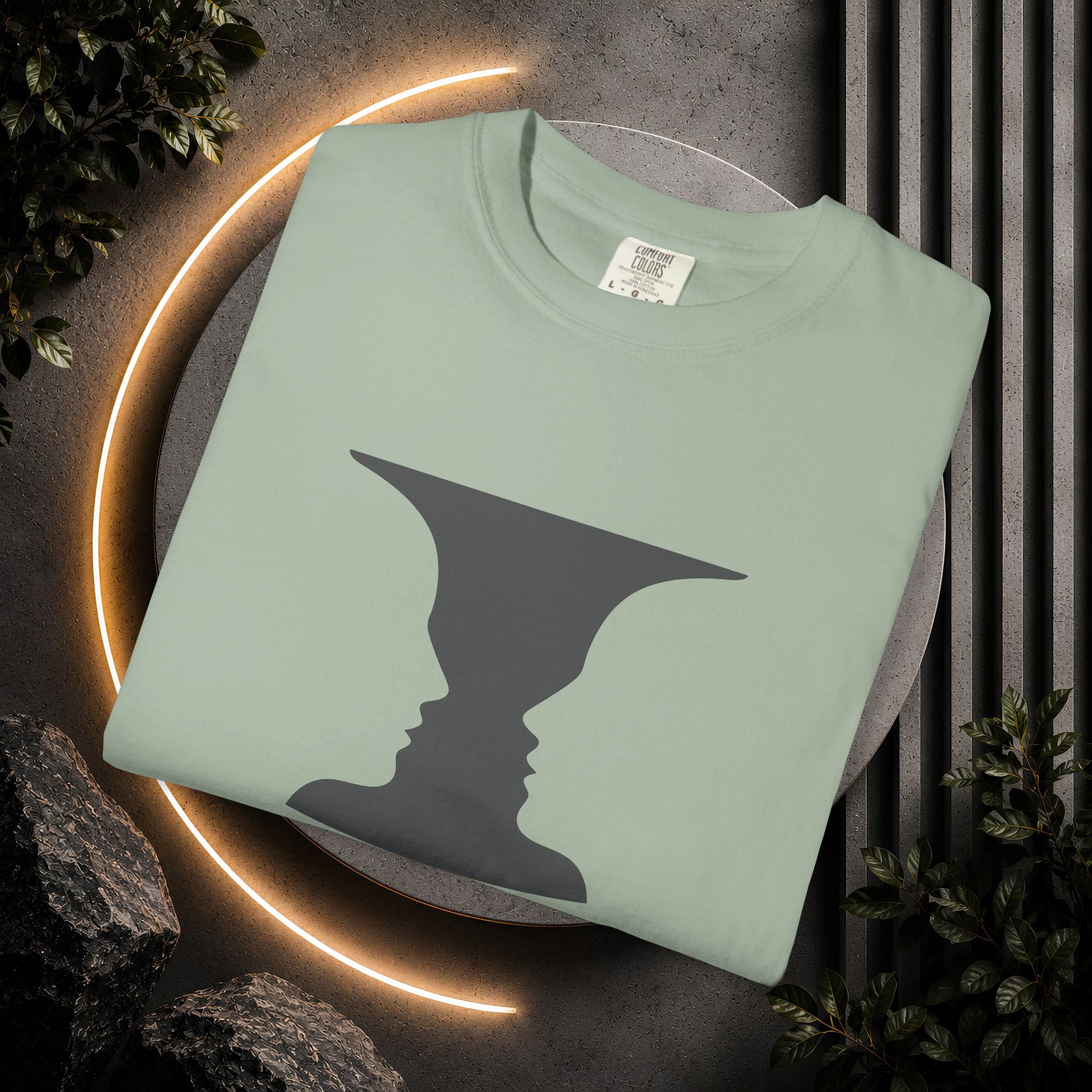Optical Illusion Vase T-Shirt — Rubin’s Face Profile Graphic Tee