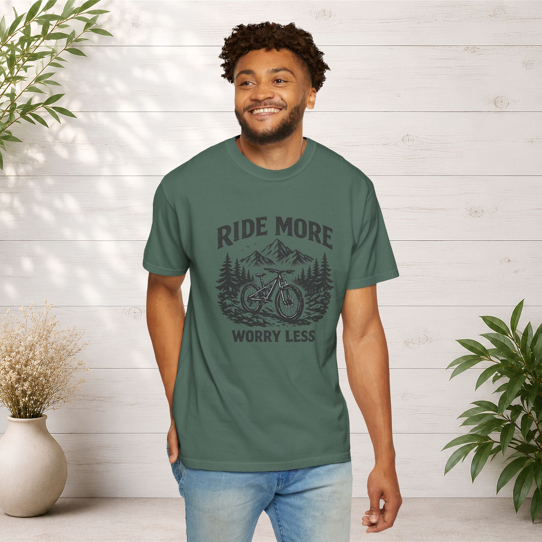 Ride More Worry Less T-Shirt — Mountain Bike Adventure Tee
